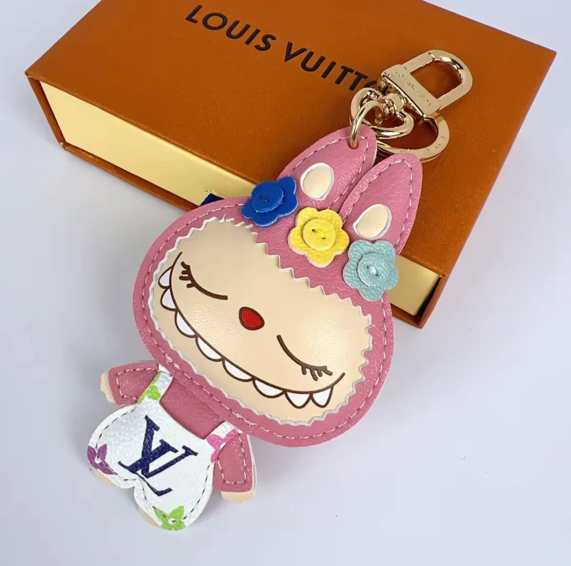 L-$ V Patchwork Labubo Luxury Leather Keychain