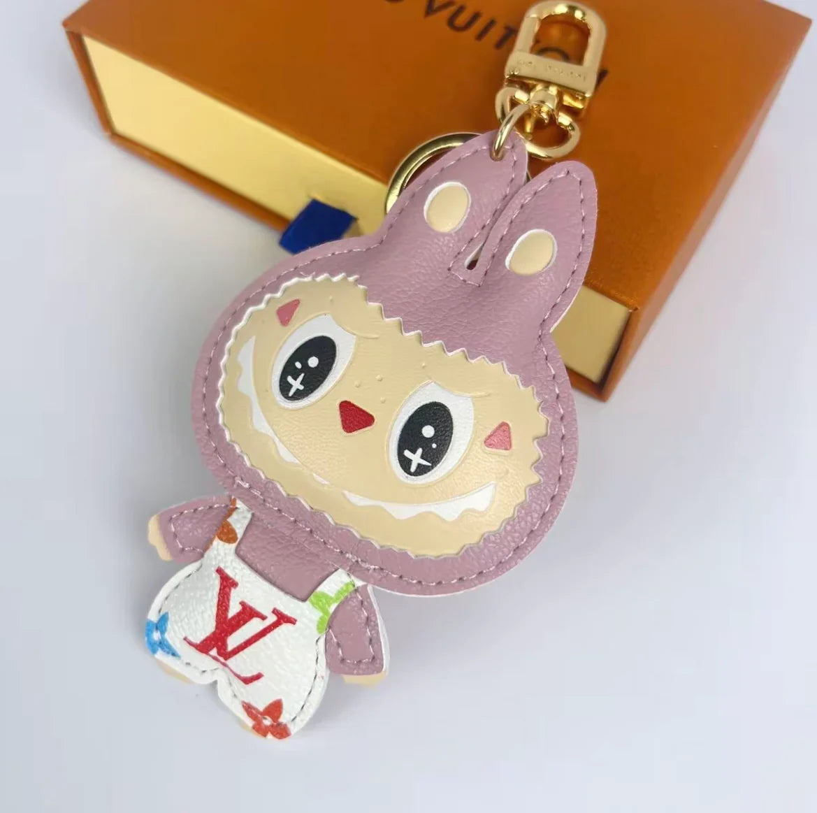 L-$ V Patchwork Labubo Luxury Leather Keychain