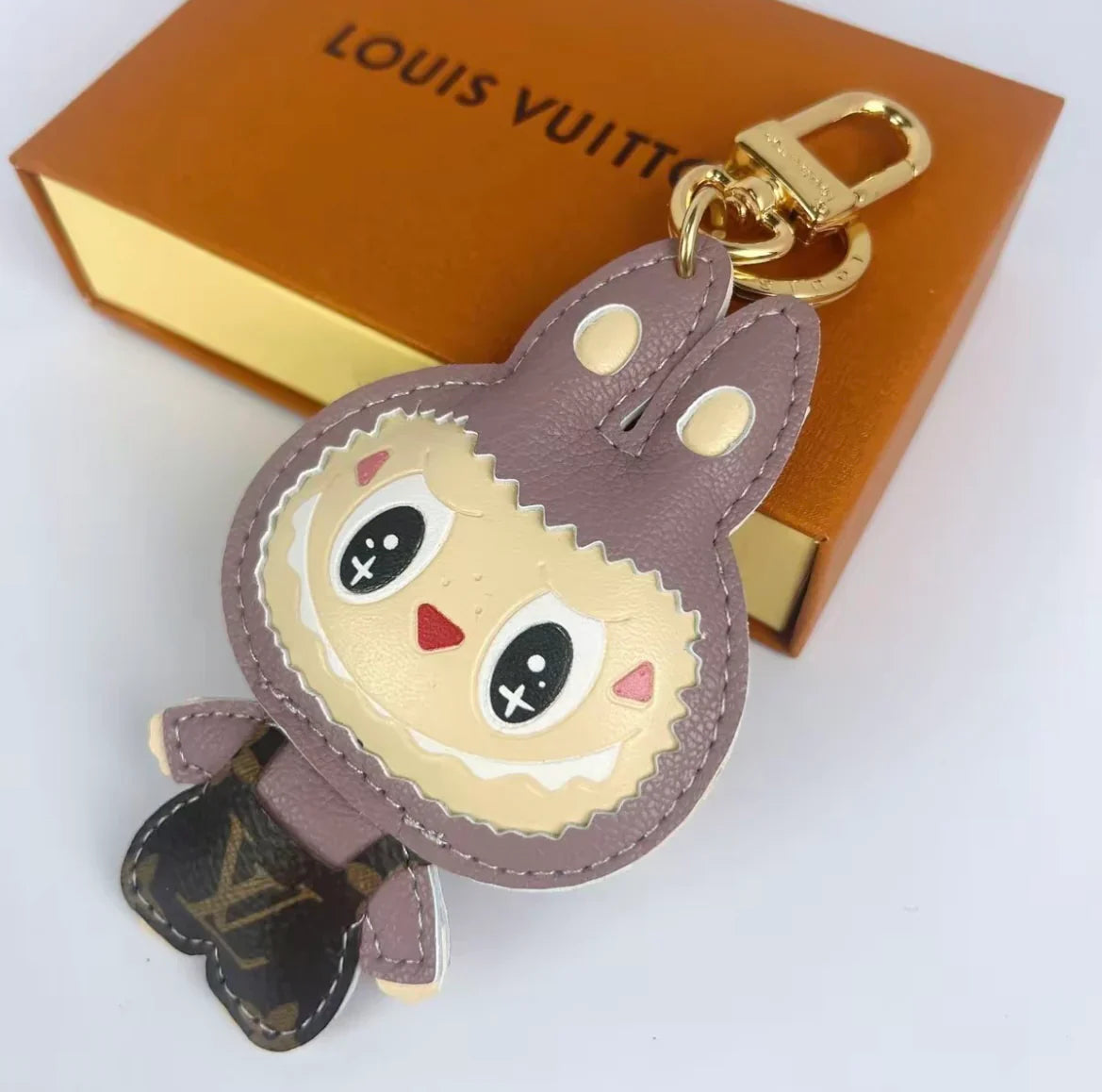 L-$ V Patchwork Labubo Luxury Leather Keychain