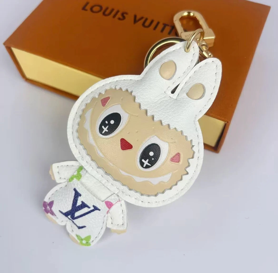 L-$ V Patchwork Labubo Luxury Leather Keychain