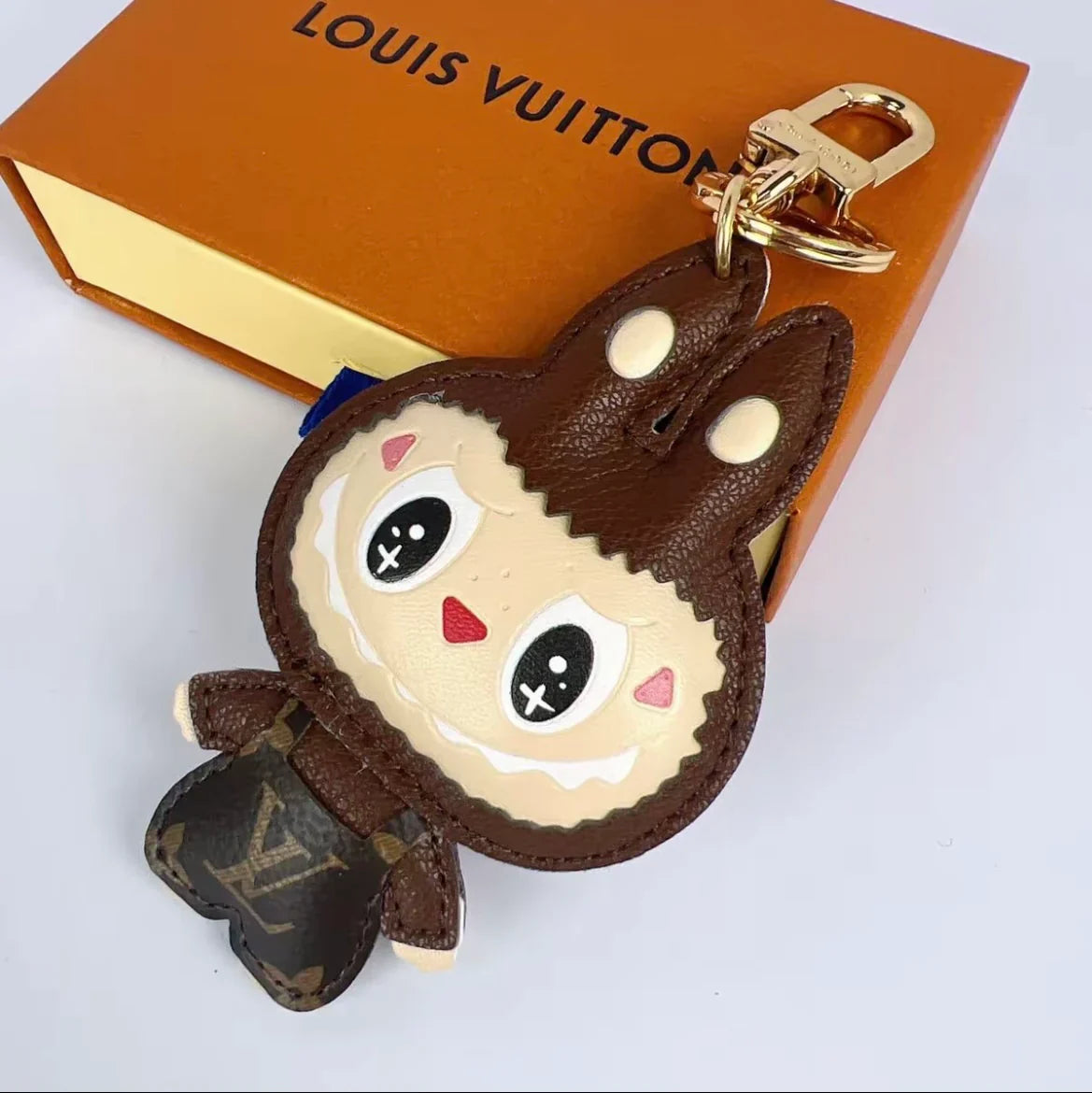 L-$ V Patchwork Labubo Luxury Leather Keychain
