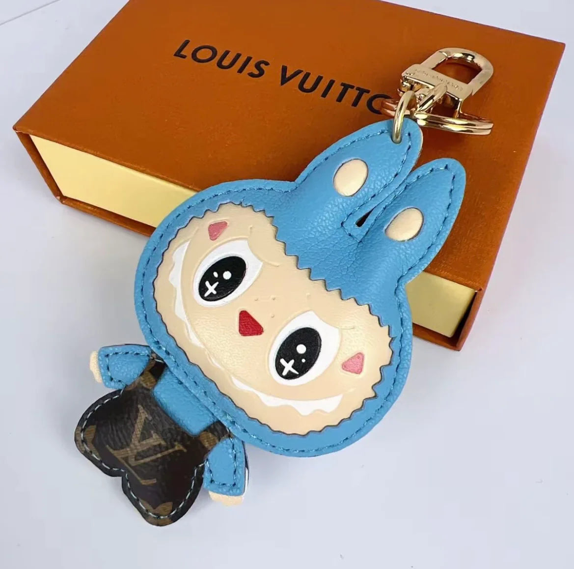 L-$ V Patchwork Labubo Luxury Leather Keychain