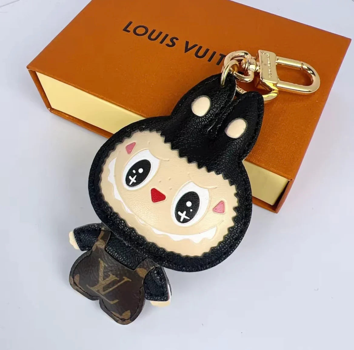 L-$ V Patchwork Labubo Luxury Leather Keychain