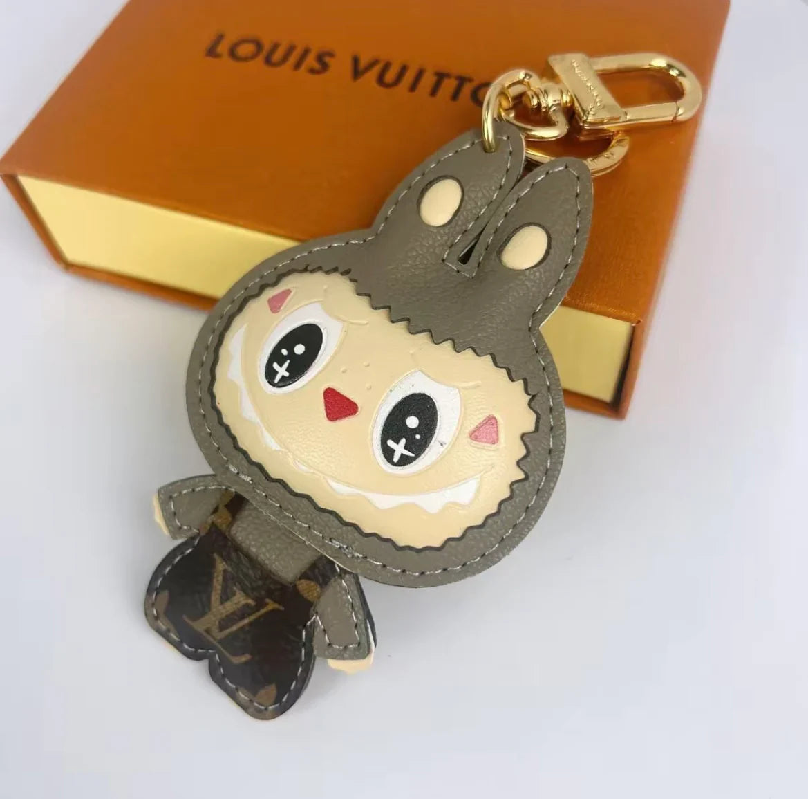 L-$ V Patchwork Labubo Luxury Leather Keychain